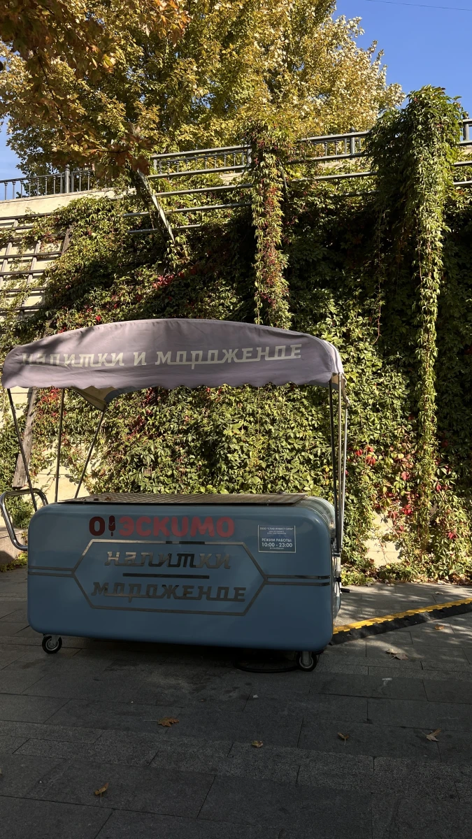 Фургон с мороженым на фоне плюща