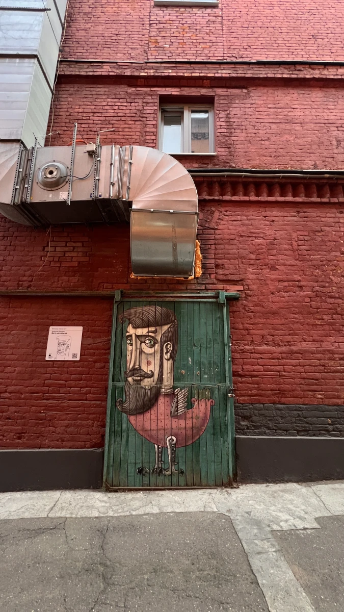 Зеленая разрисованная дверь на Винзаводе