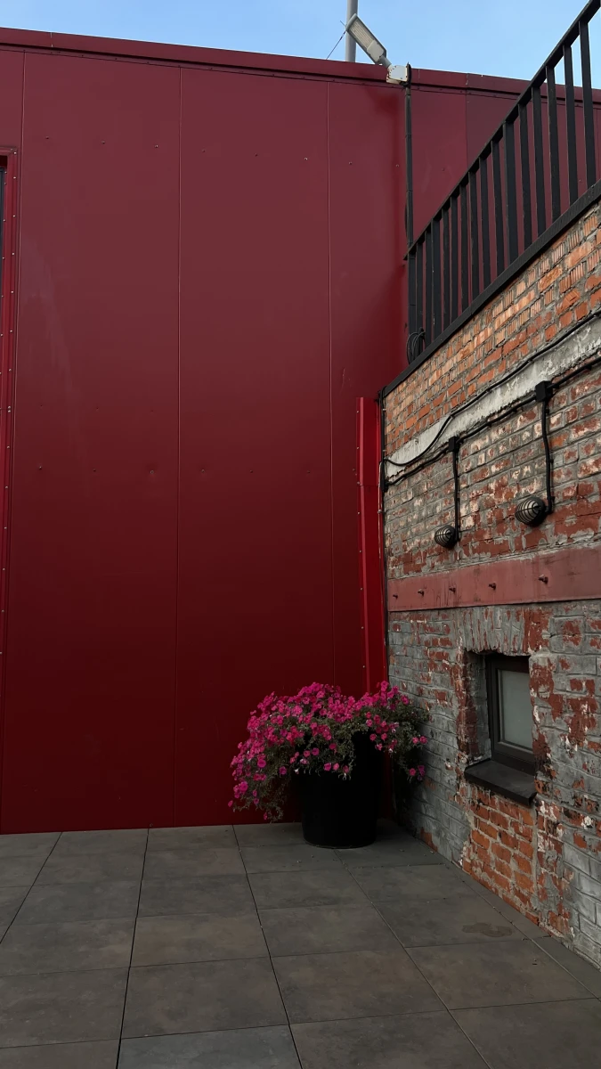 Гладкая красная стена строения на Артплее