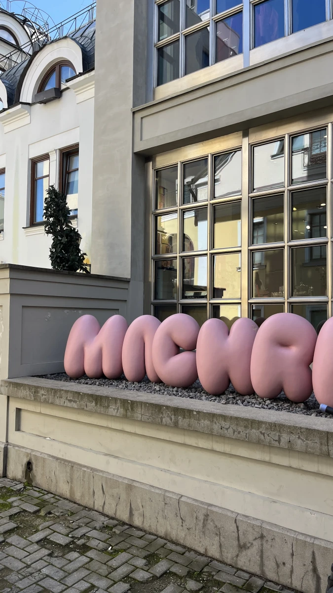 Розовые кашпо и лестница магазина Monochrome