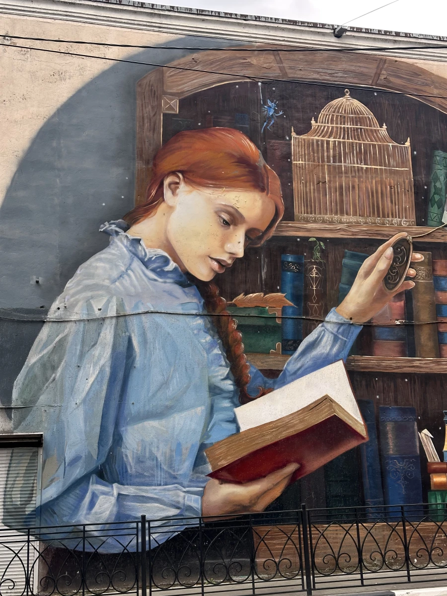 Граффити девушка с книгой