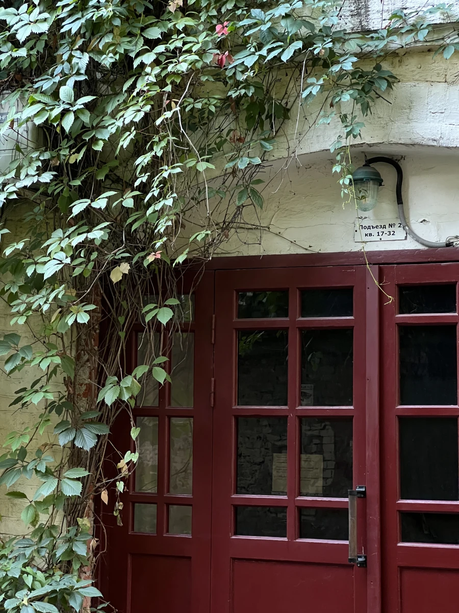 Дверь увитая плющом в Хитровском переулке